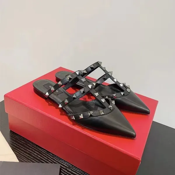 Valentino Garavani Rockstud Strappy Mule Black Leather Shoes - 1
