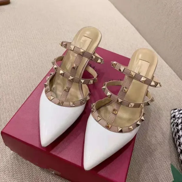 Valentino Rockstud Strappy Mule White Heels - 1