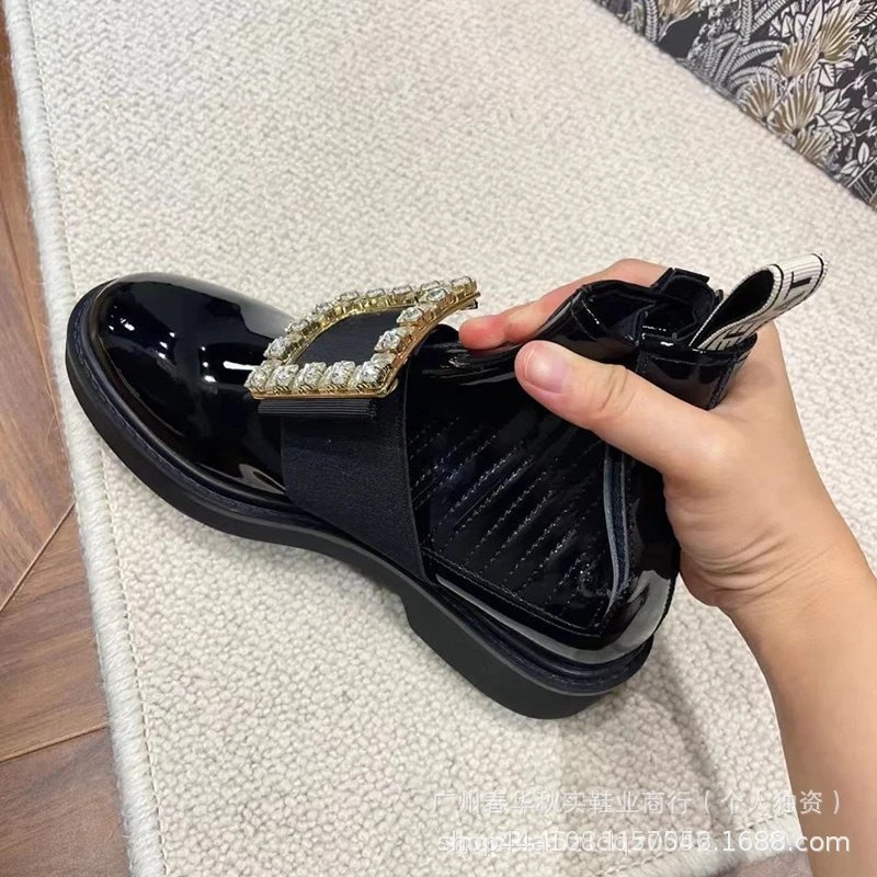 Unbranded Boots Patent Chelsea Ankle with Rhinestone Buckle image 2