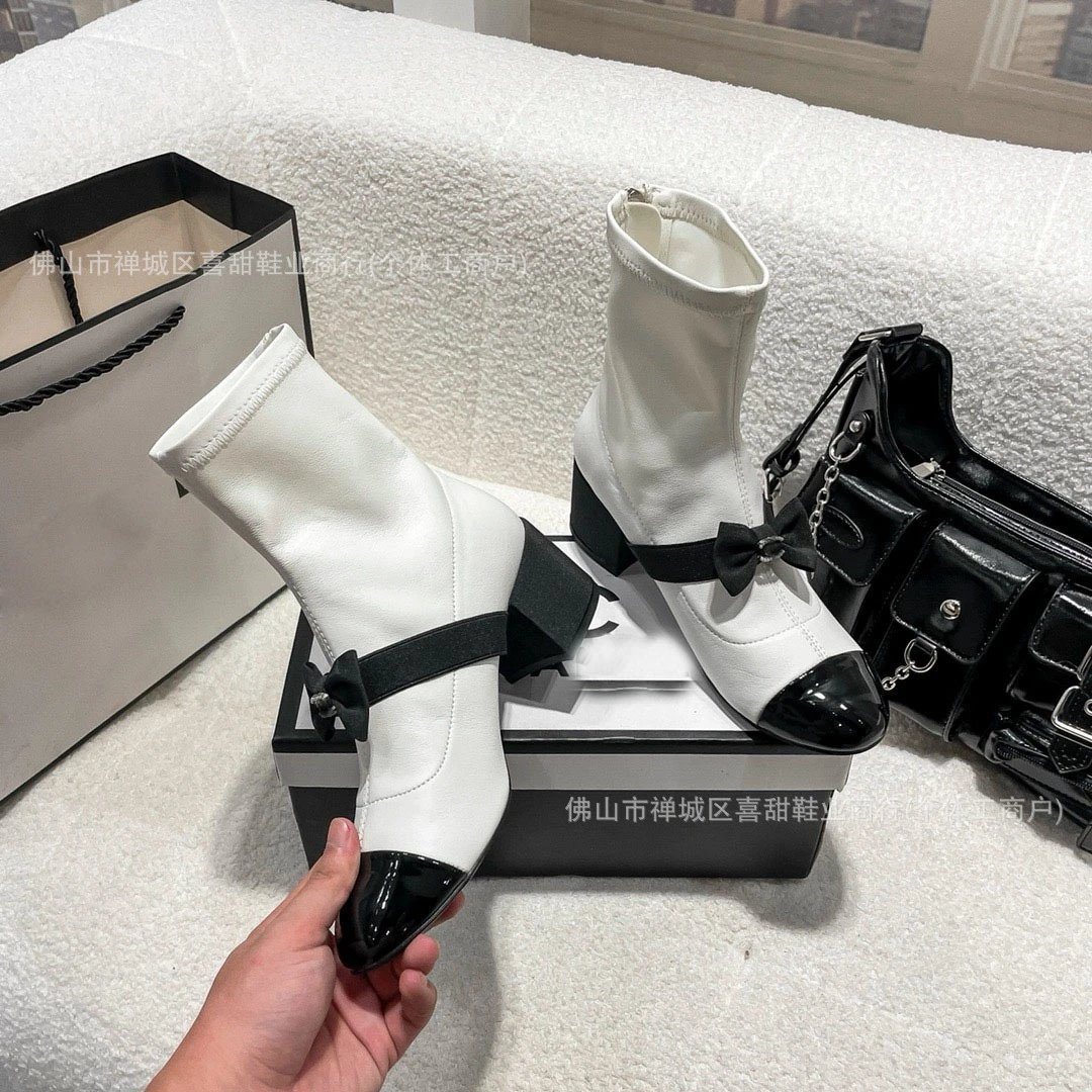 Chanel Boots Bow Colorblock Ankle with Patent Toe Caps image 3