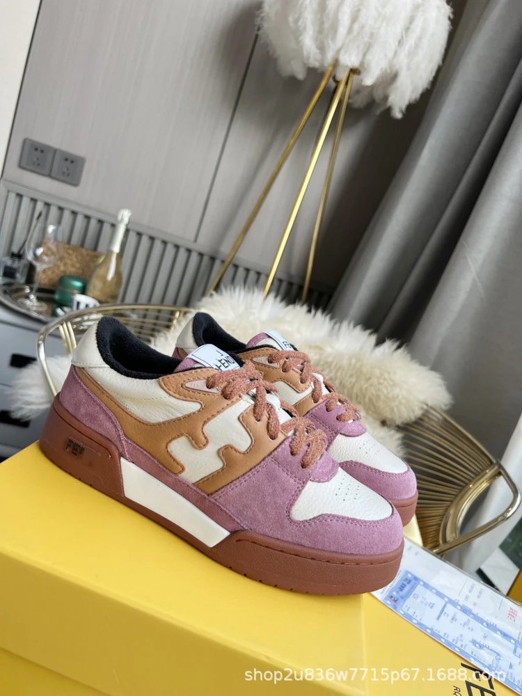 Fendi Fendace Low Top Sneakers Beige Pink Leather Sneakers - 14