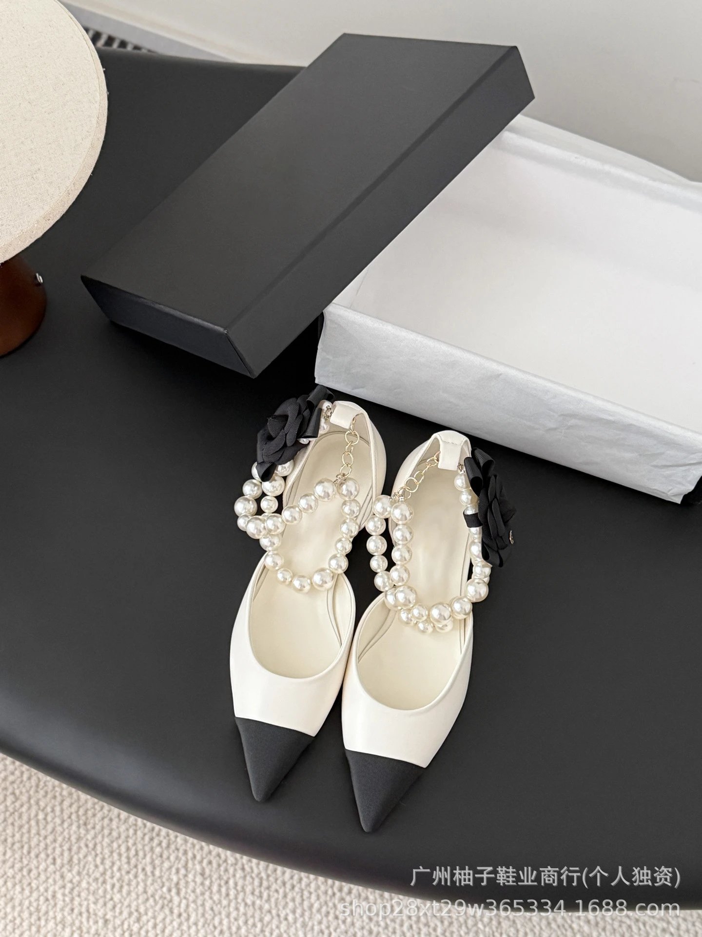Valentino Garavani Rockstud Pearl-Embellished Black Pointed-Toe Slingback Heels - 5