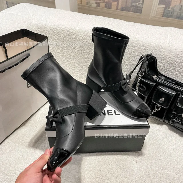 Chanel Boots Bow Colorblock Ankle with Patent Toe Caps product detail image 5