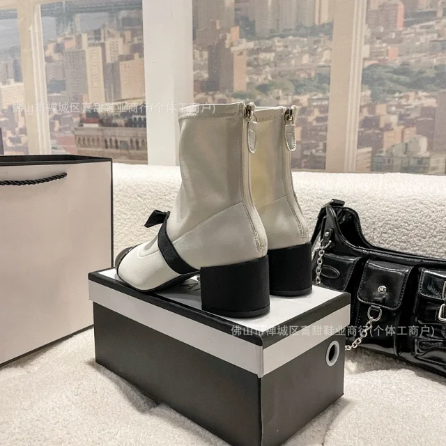 Chanel Boots Bow Colorblock Ankle with Patent Toe Caps product detail image 11