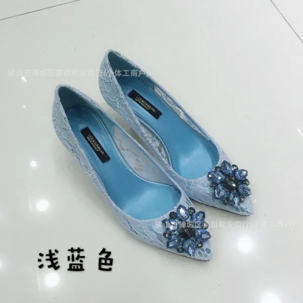 Dolce & Gabbana Lace Pointed-Toe Pumps Light Blue - 1