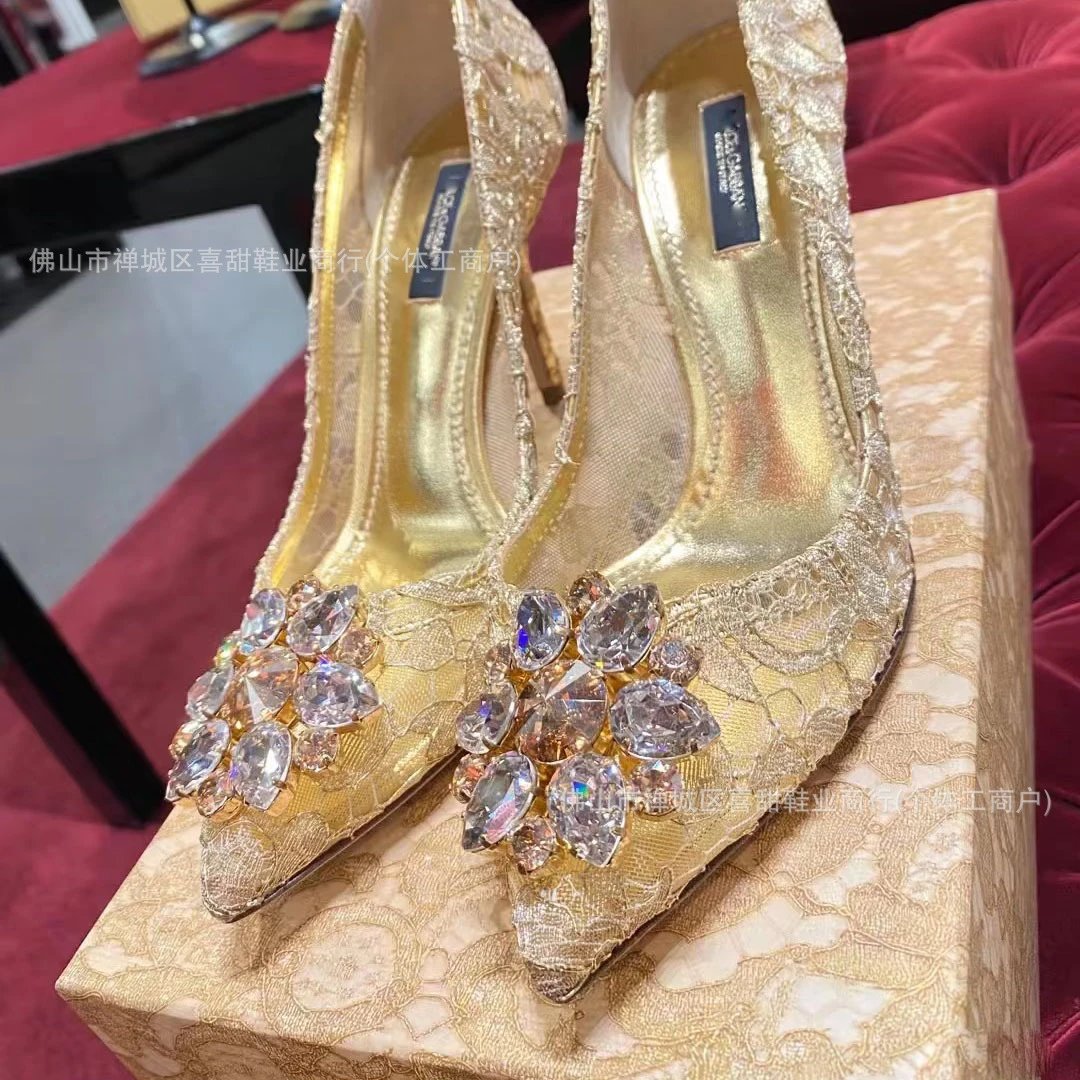 Dolce & Gabbana Lace-Embellished Crystal Blue Stilettos - 4