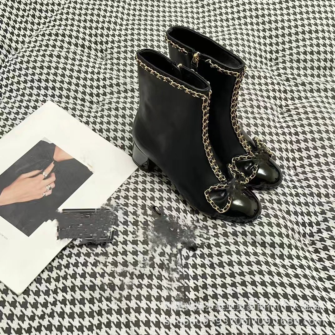 Chanel Combat Boots Black Leather Platform Lace-Up Boots - 21
