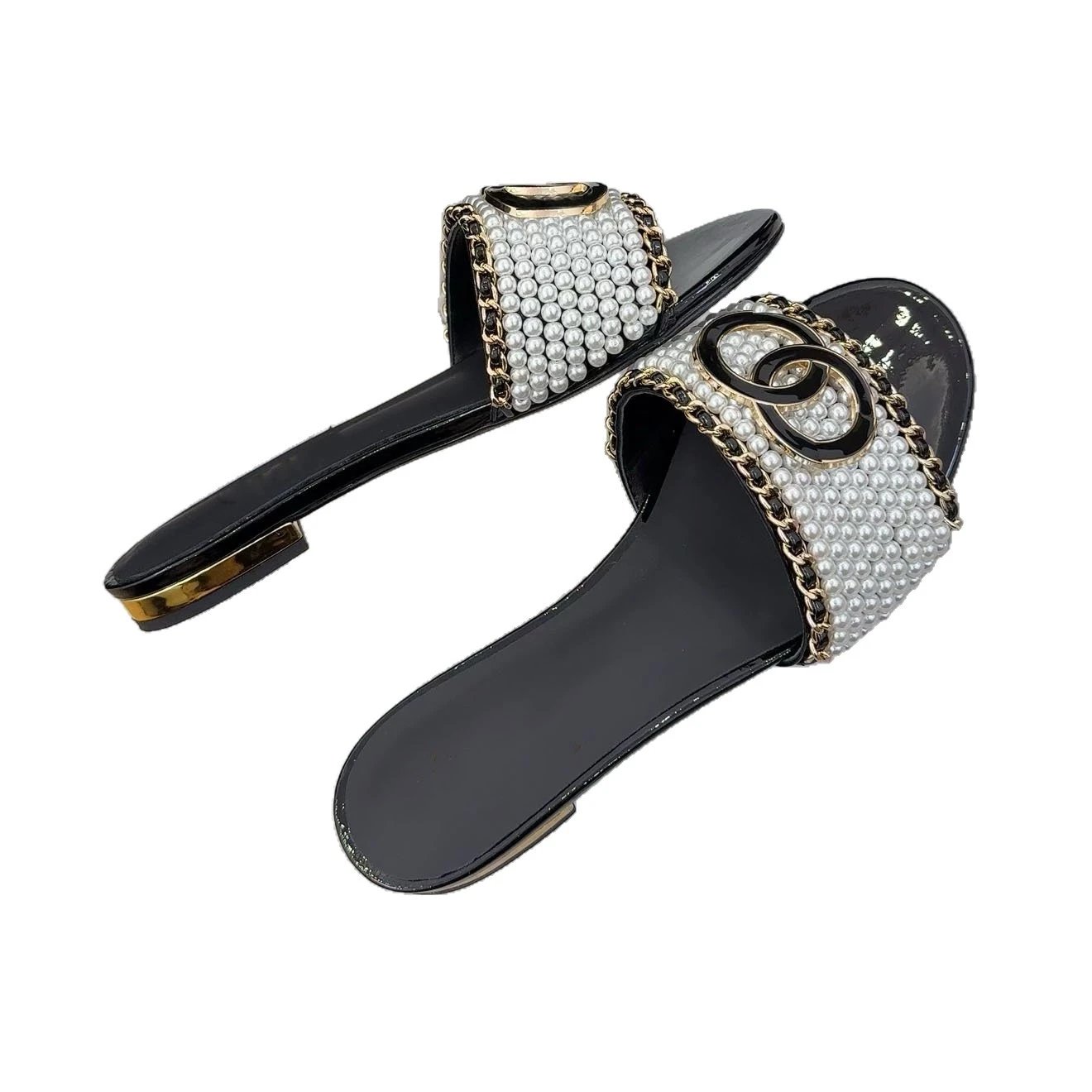 Chanel Sandals Pearl-Beaded Chain-Trim Slide image 5