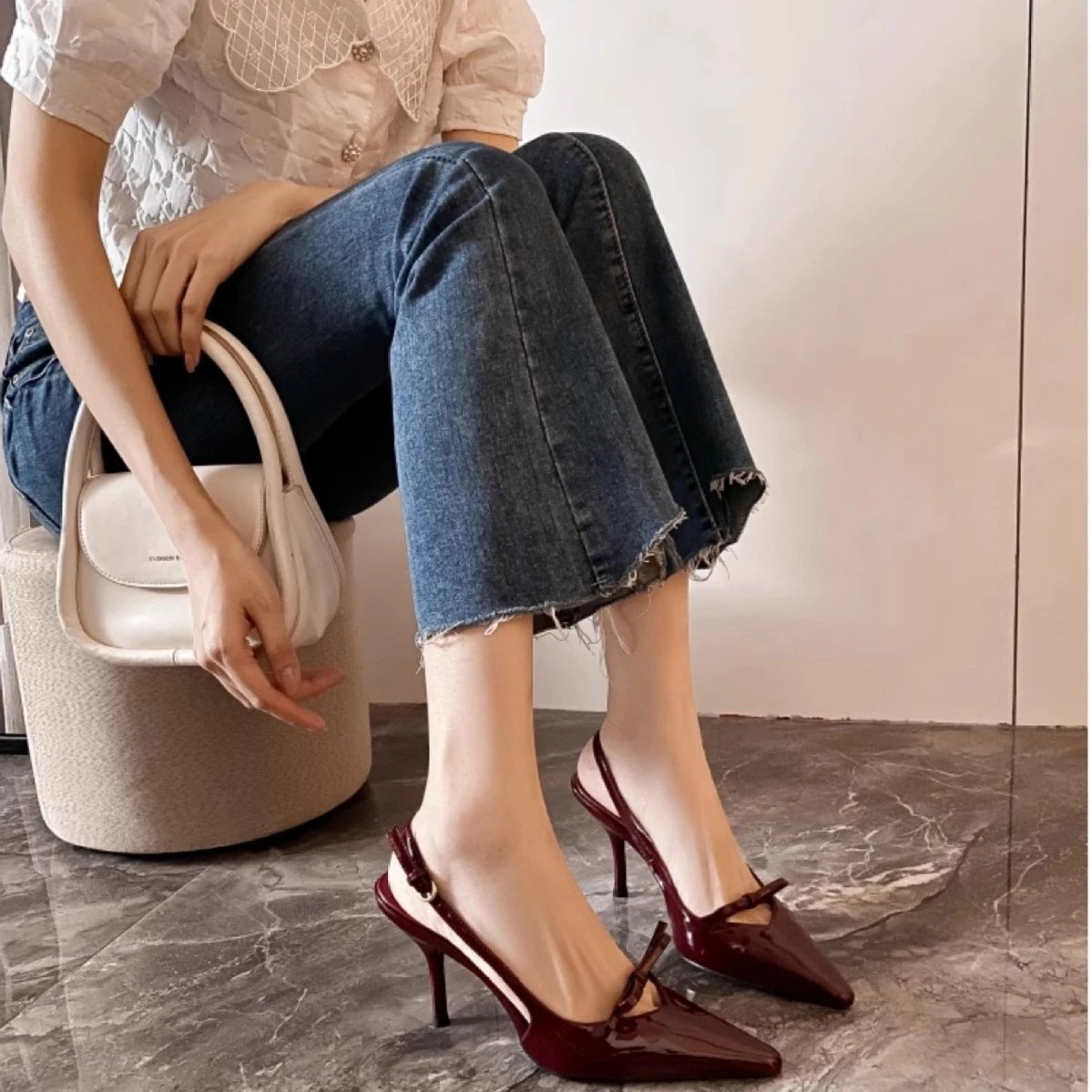 Unbranded High Heels Pointed-Toe Patent Slingback Bow Stiletto image 4