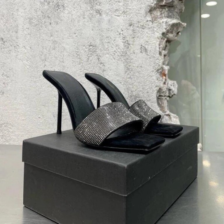Unbranded High Heels Square-Toe Rhinestone Strap Stiletto Mules image 1