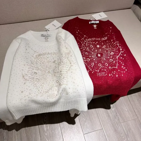 Christian Dior Constellation Embellished Sweater White and Red - 2