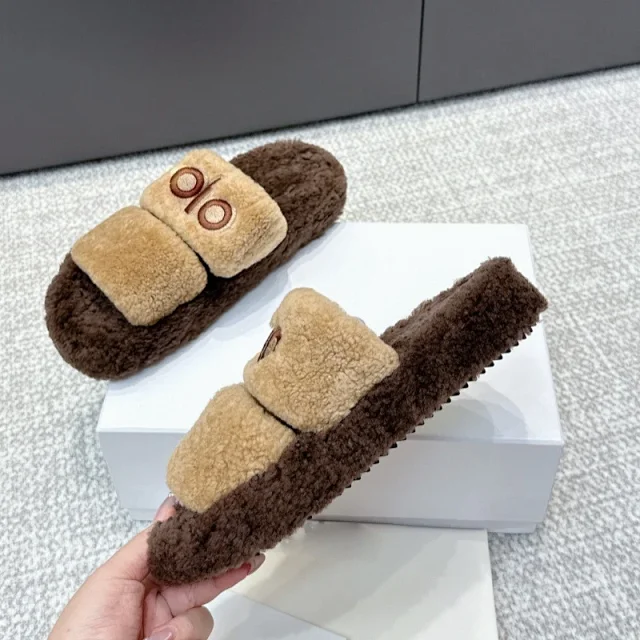 Unbranded Slippers Faux Fur Double-Strap Slides product detail image 4