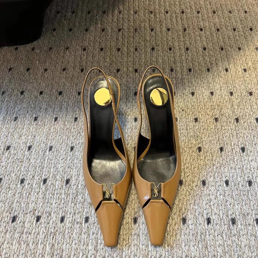 Saint Laurent High Heels Pointed-Toe Slingback with Gold YSL Logo image 4
