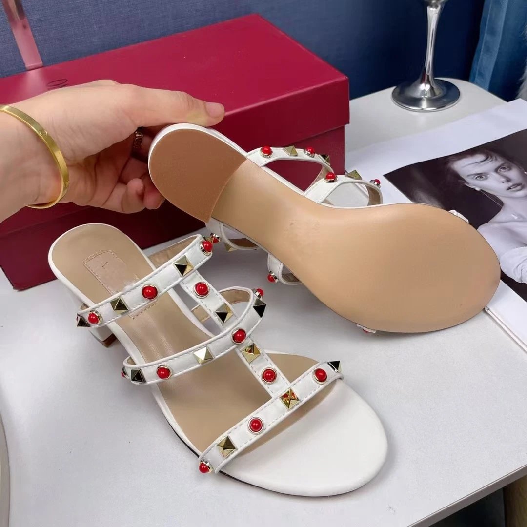 Valentino Garavani Rockstud Strappy Slide Sandals Beige Sandals - 8