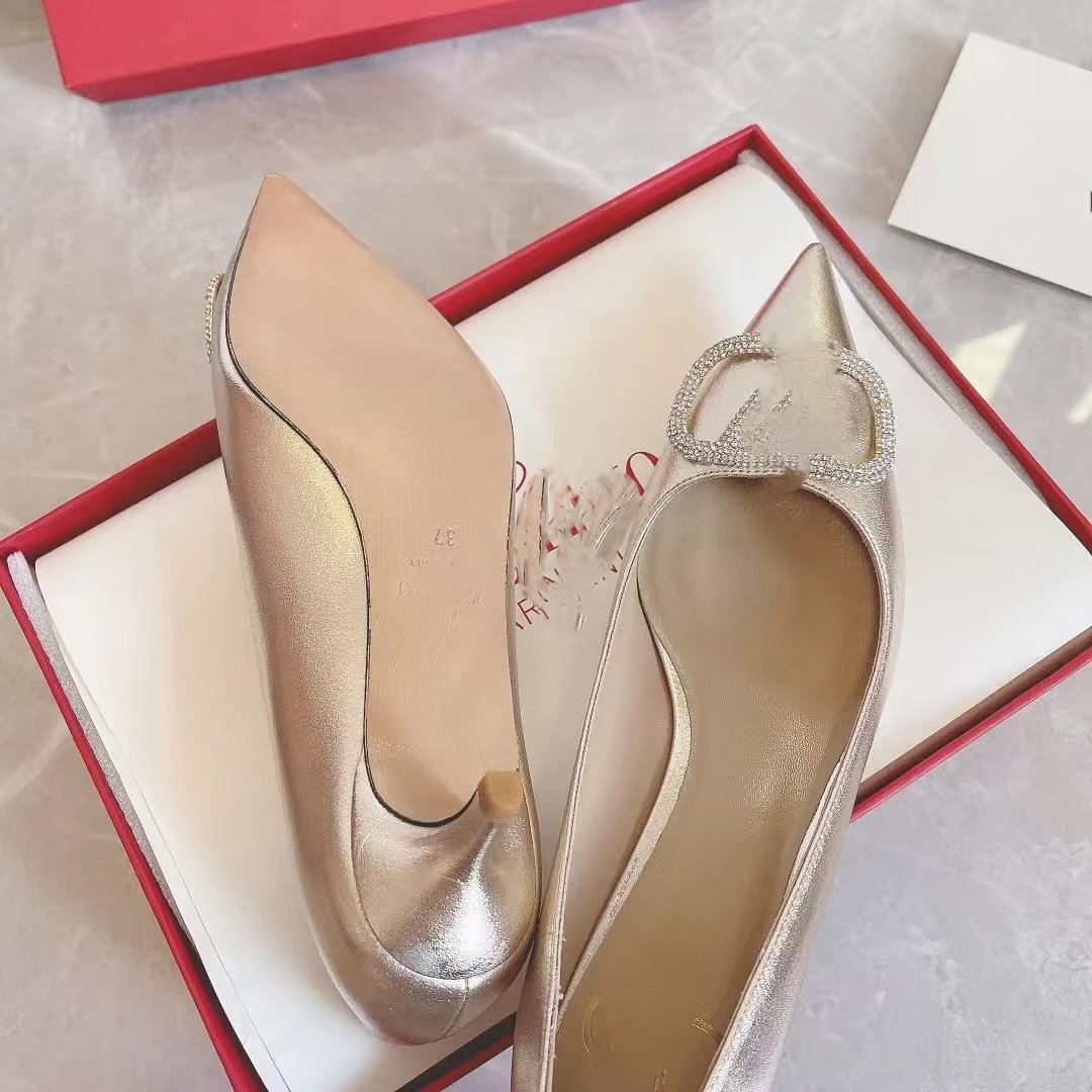 Dior J'Adior Silver Metallic Pointed-Toe Pumps with Crystal Buckle - 15