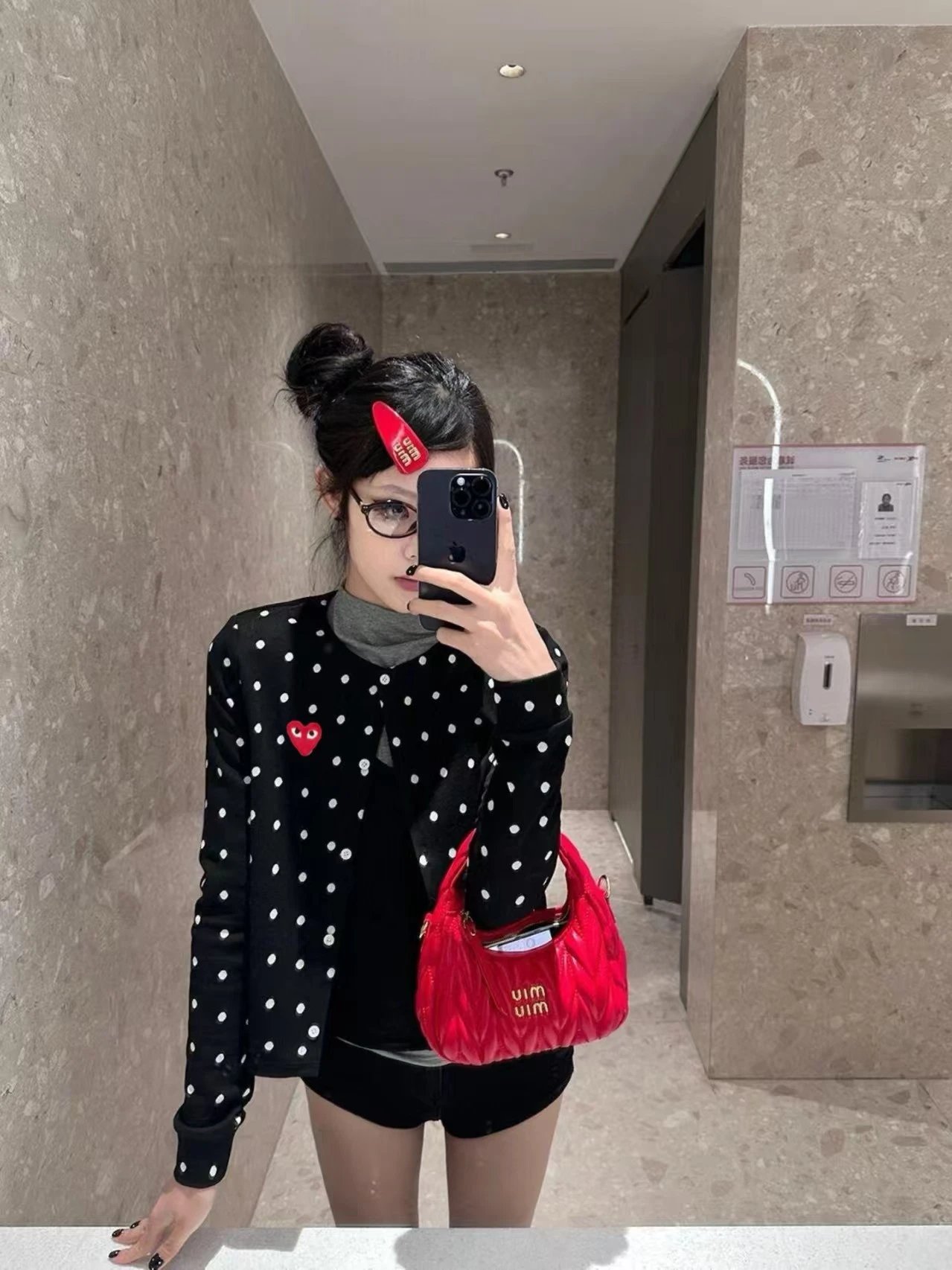 Comme des Garçons Play Polka Dot Cardigan with Red Heart Patch Black - 5