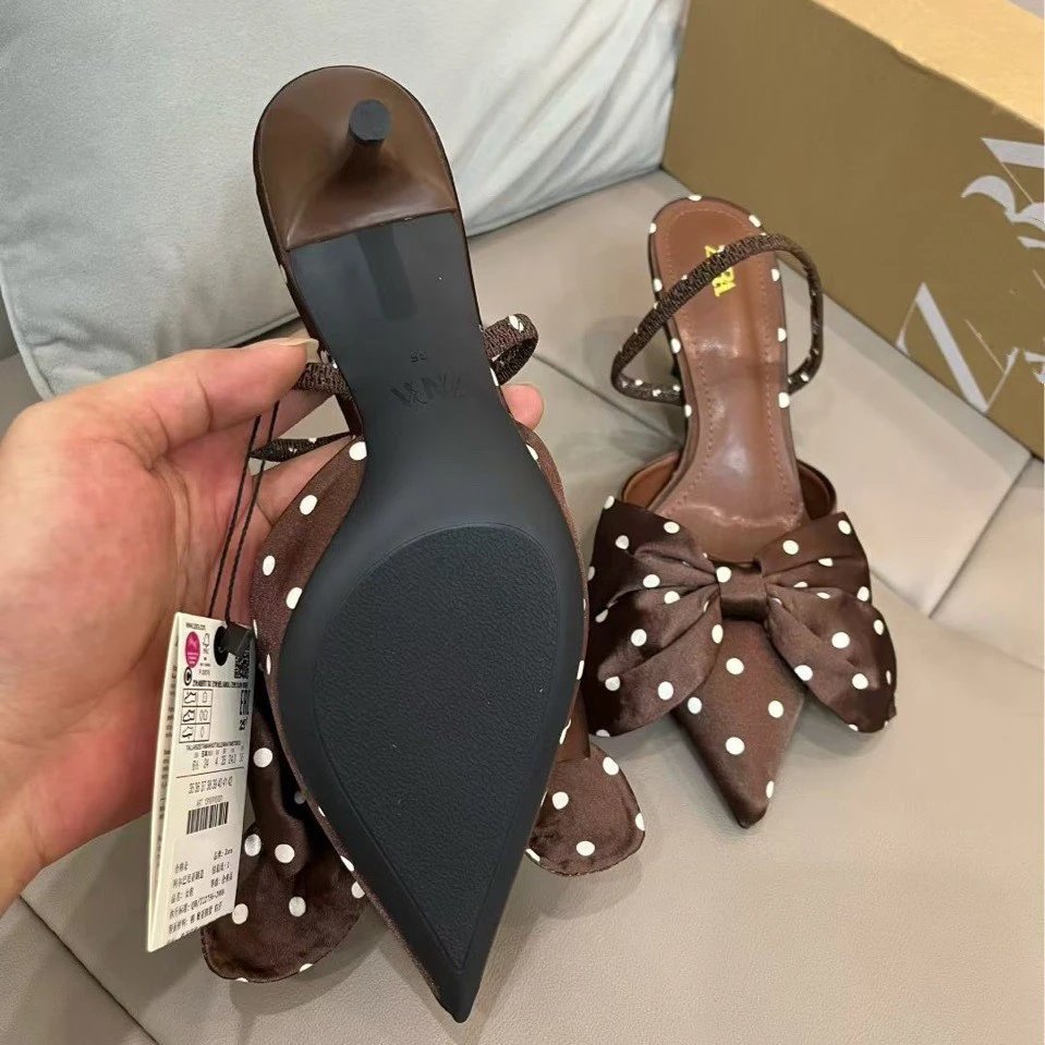 Unbranded High Heels Pointed-Toe Polka Dot Bow Slingback image 4