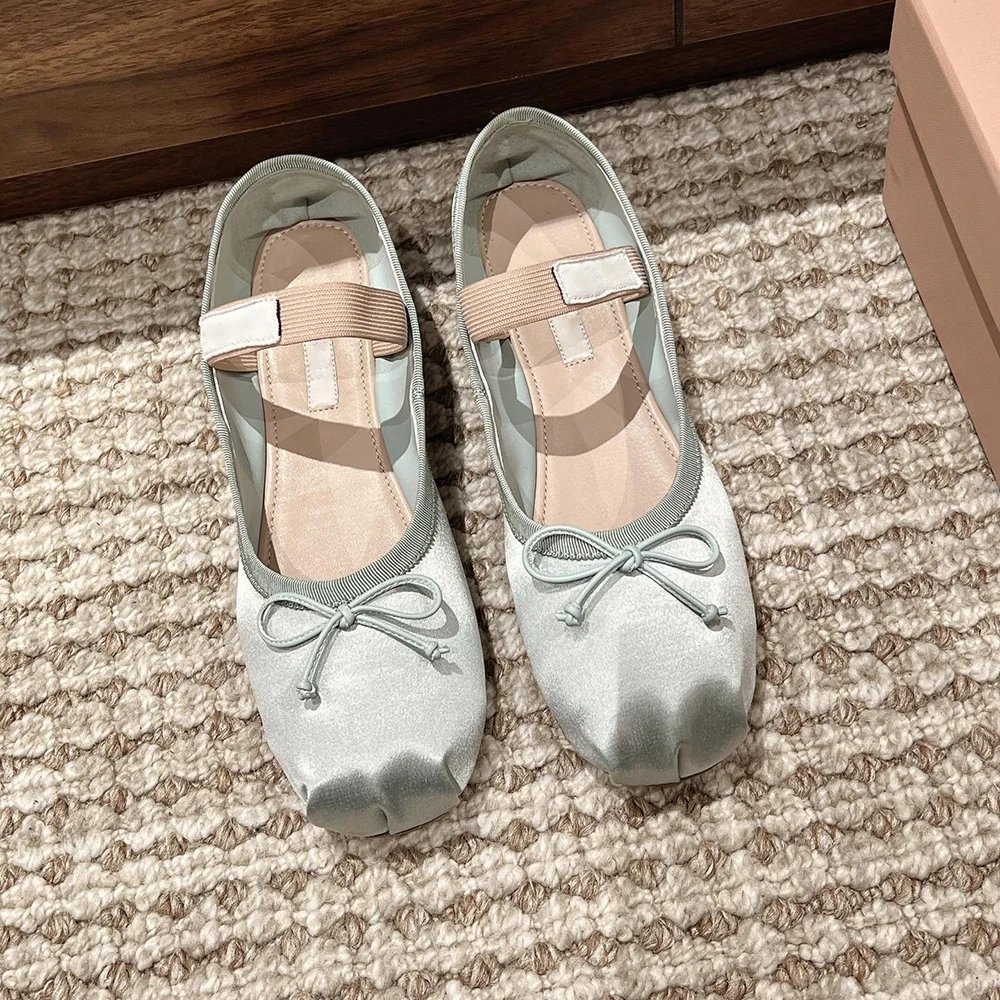 Prada Ballerina Flats Pink Satin Bow Detail Shoes - 4