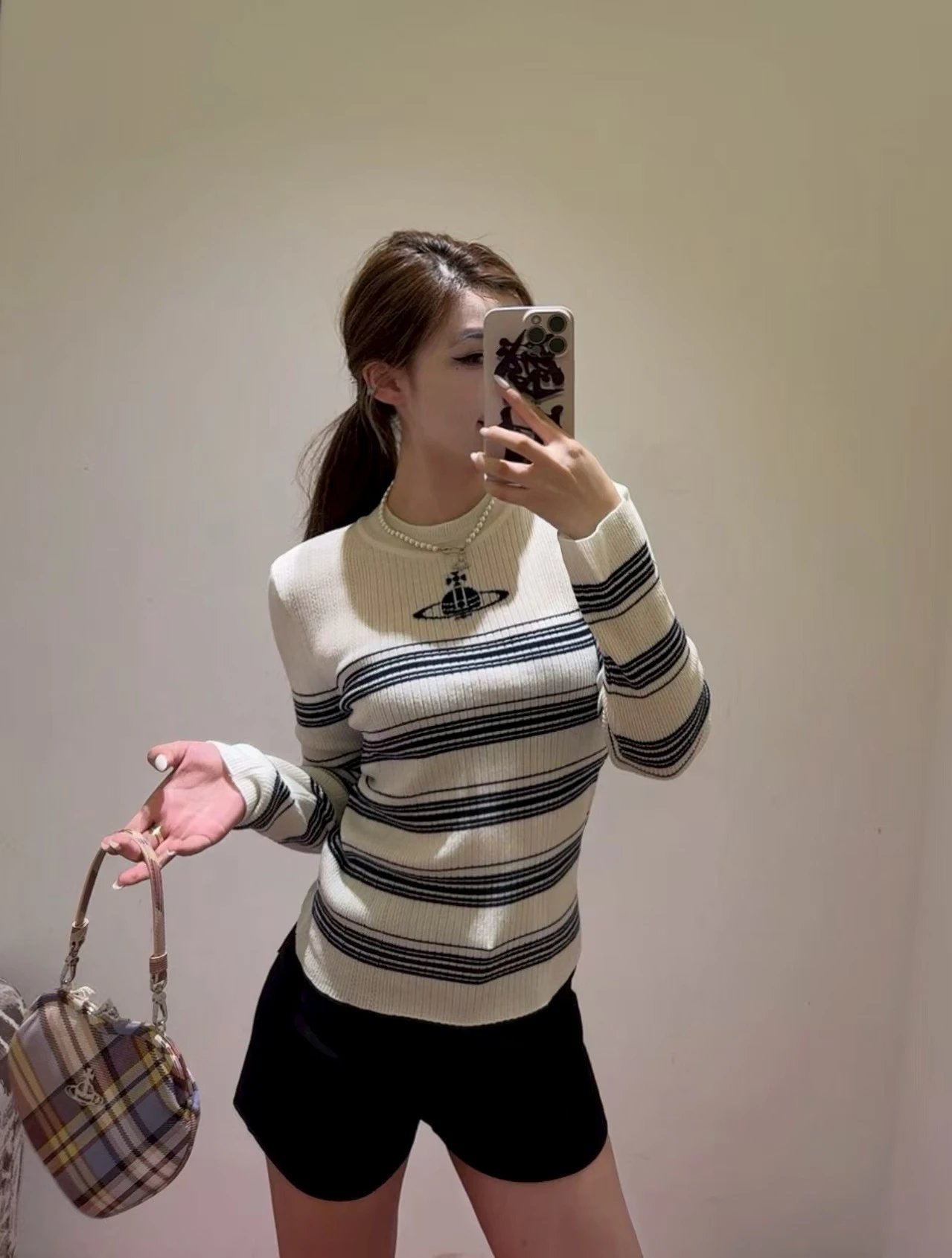 Vivienne Westwood Orb Stripe Cropped Knit Sweater Navy - 5