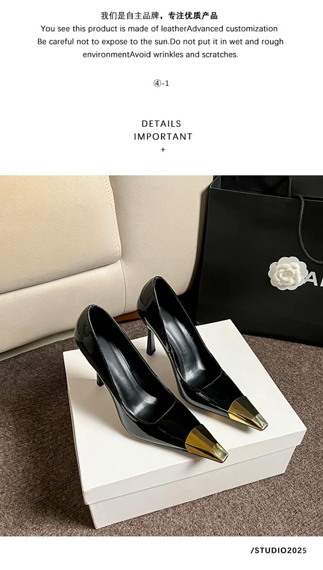 Unbranded High Heels Stiletto Pumps with Gold Metal Toe Caps product detail image 16