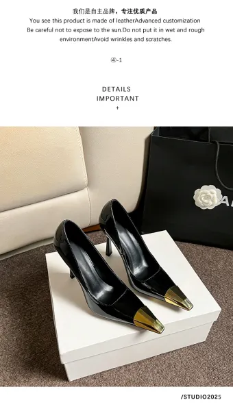 Tiberium Paris Pointed-Toe Stiletto Heel with Gold Cap Black Heels - 17
