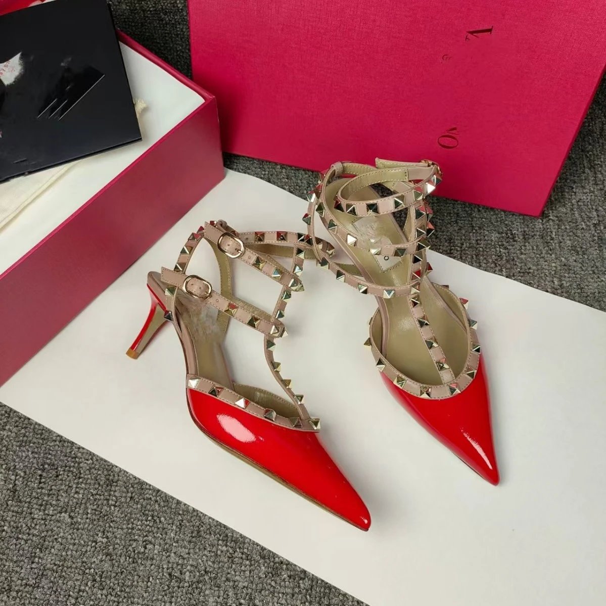 Unbranded High Heels Pointed-Toe Studded Ankle-Strap image 4