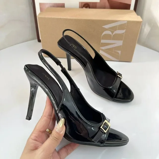 ZARA High Heels Patent slingback open-toe buckle stiletto product detail image 2