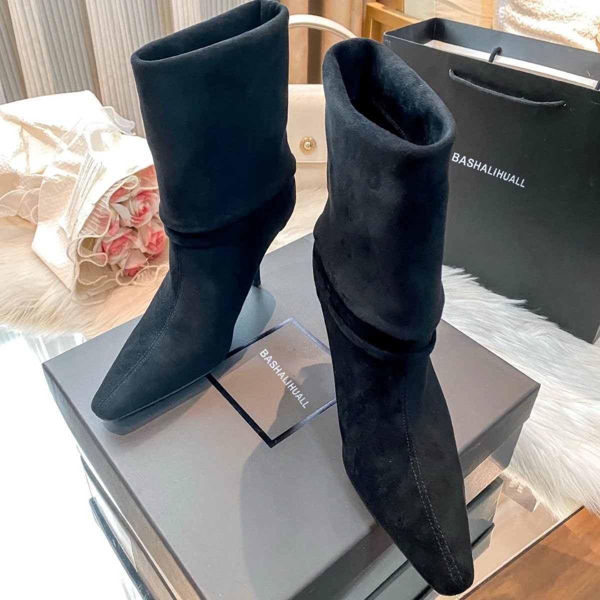 BASHALIHUALL Boots Pointed-Toe Fold-Over Stiletto with Buckle Strap image 4
