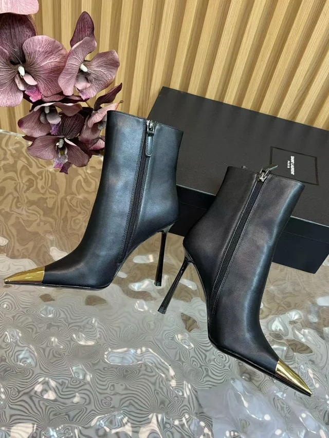 Saint Laurent Boots Ankle with gold-tone pointed toe caps and stiletto heels product detail image 8