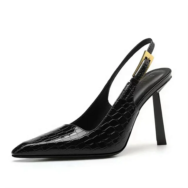 Unbranded High Heels Patent Slingback Pointed-Toe Gold Stiletto Heel product detail image 4