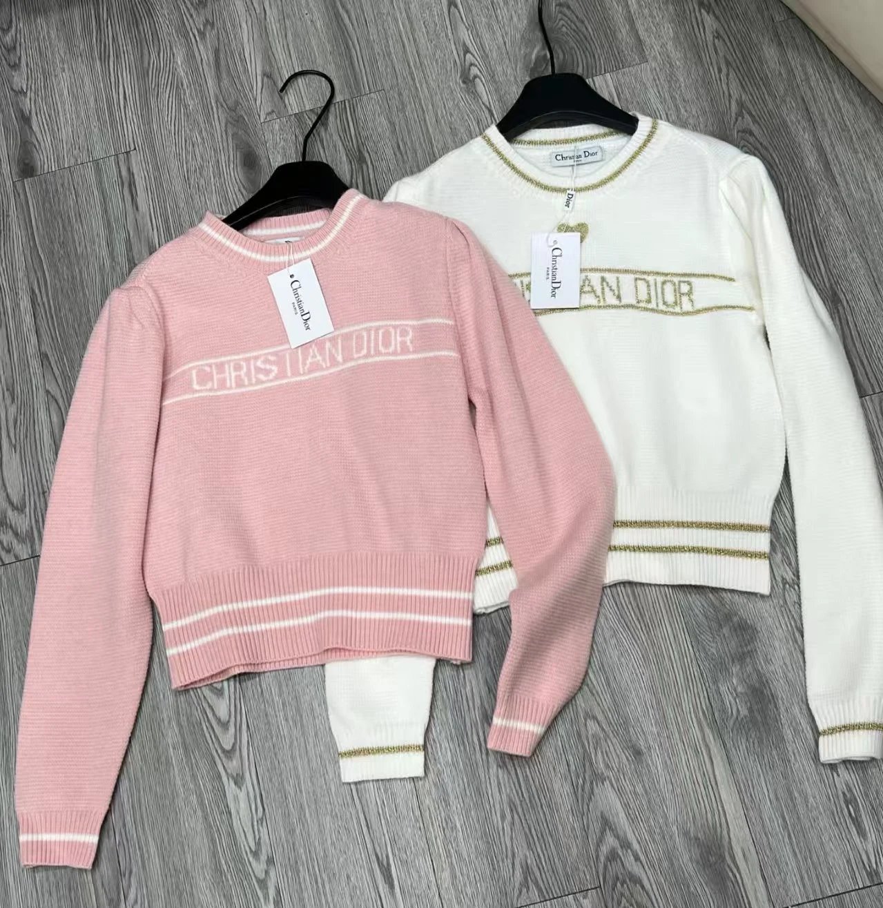 Dior Kids Logo Knit Sweater in Pink and White - 6
