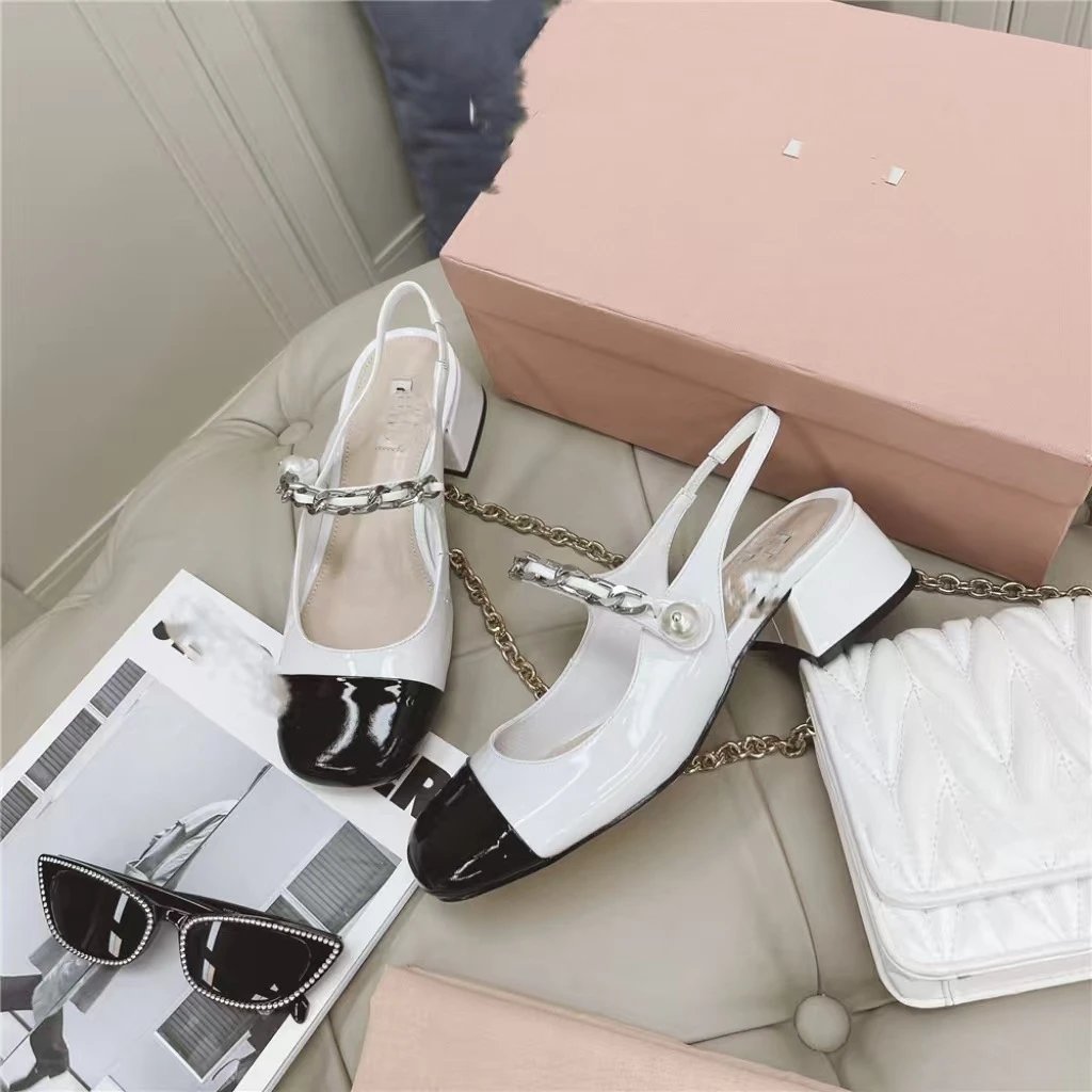 Chanel-inspired Two-Tone Mary Jane Block Heels White Black - 7