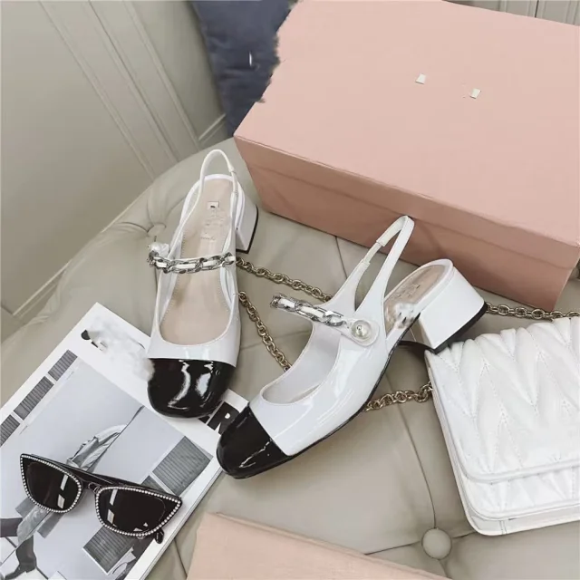 Miu Sandals T-Strap Slingback Block-Heel product detail image 6