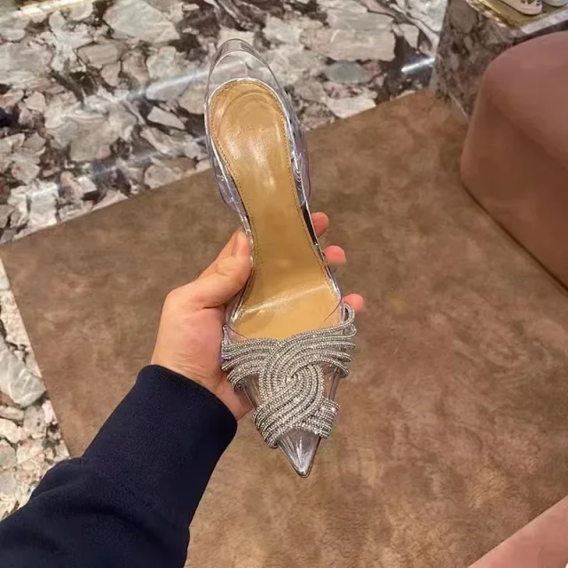 Aquazzura High Heels Transparent Slingback Rhinestone Bow Stiletto product detail image 1