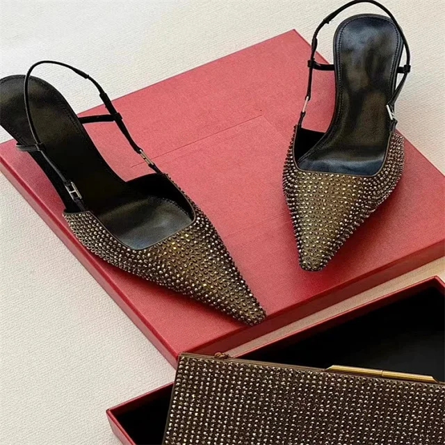 Unbranded High Heels Rhinestone Pointed-Toe Slingback Pumps product detail image 7