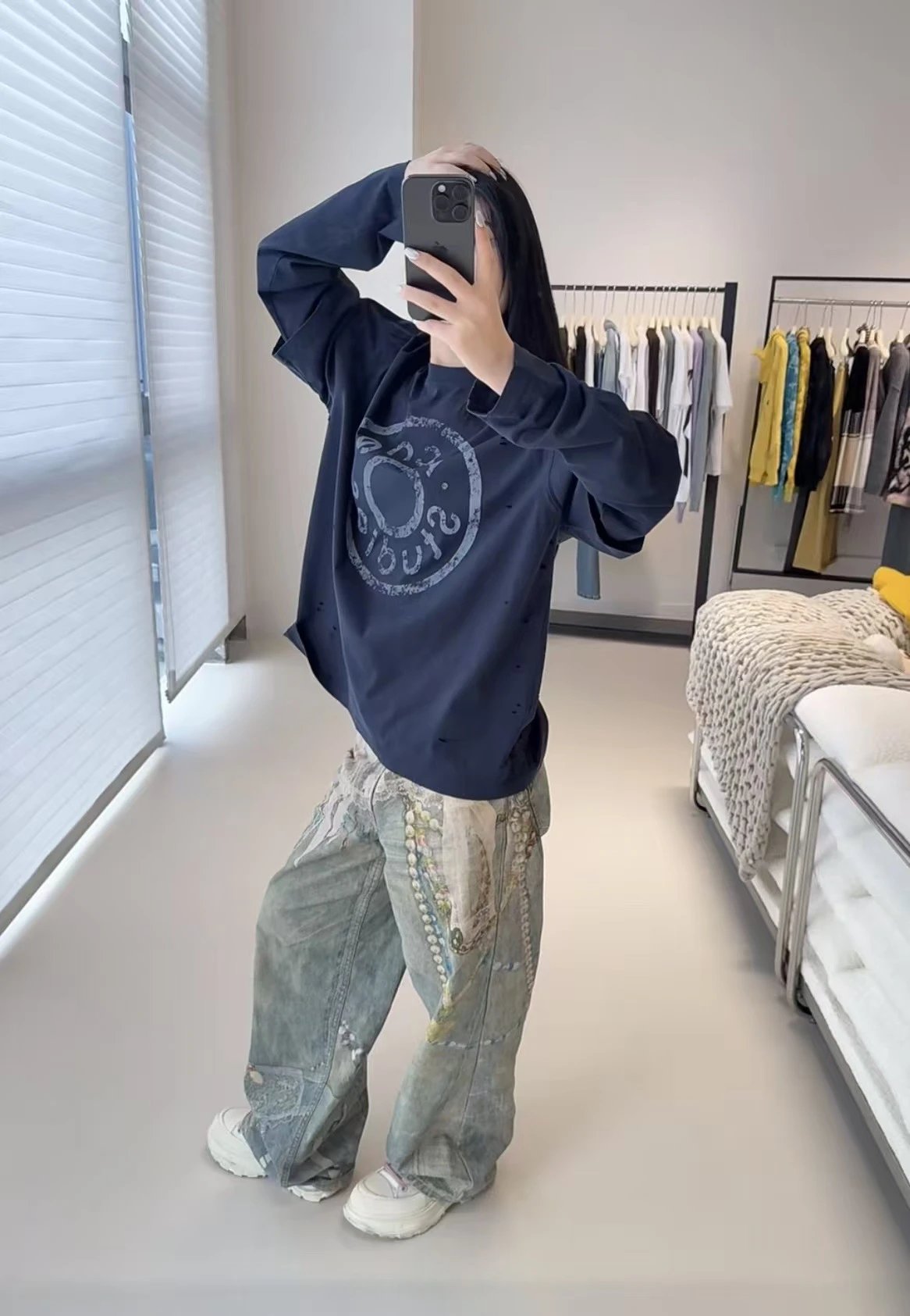 GRA Graphic Print Oversized T-Shirt Navy - 7