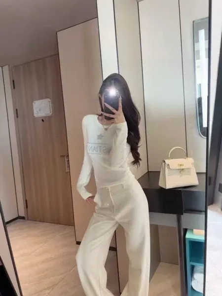 Digital Pionker Sheer Embroidered Logo Long Sleeve Top in White - 9