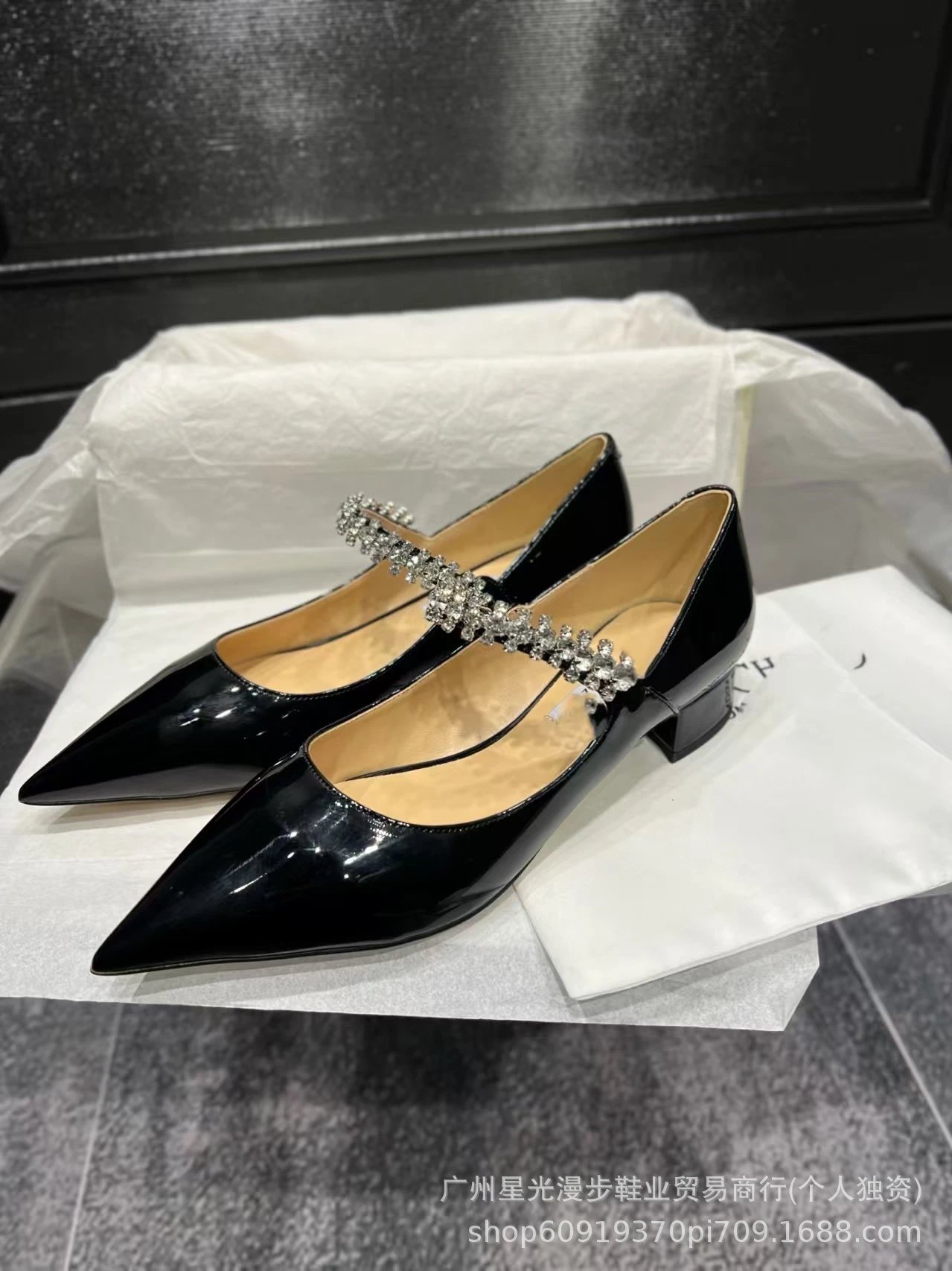 JIN Pointed-Toe Stiletto Heels with Crystal Strap Beige Shoes - 36