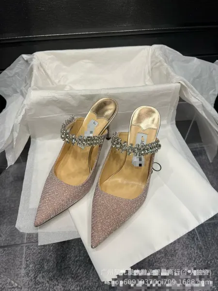 Jimmy Choo Romy Crystal-Embellished Glitter Mule Heels - 1