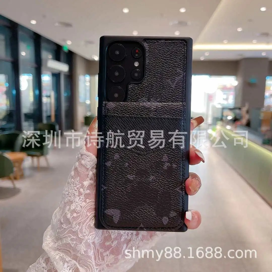 Universal Phone Case with Card Slot Black Leather-Texture Phone Case