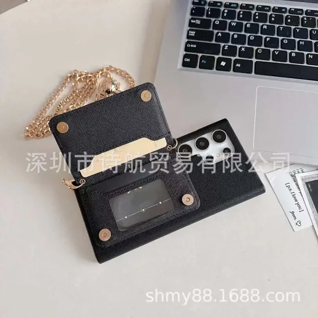 Unbranded Phone Cases Crossbody chain wallet case with triangular ring stand product detail image 5
