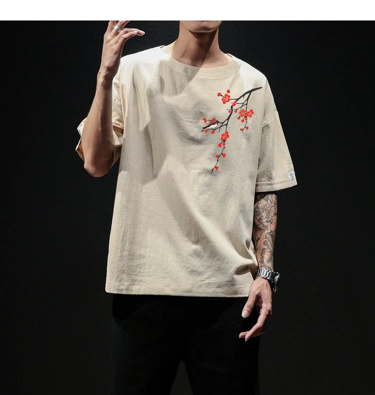 Design Floral Embroidery Oversized T-Shirt Army Green - 8