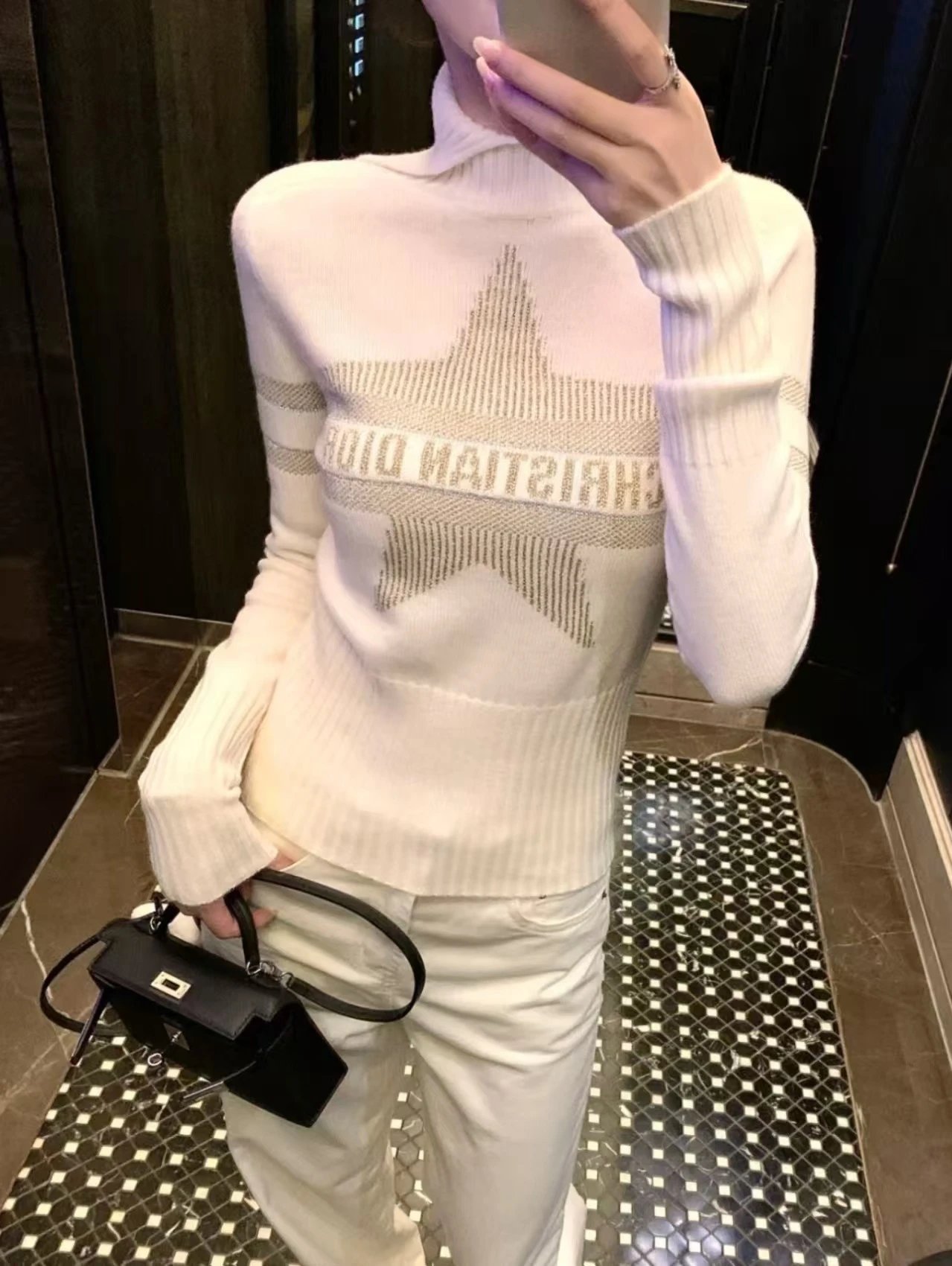 Dior Oblique Star Knit Sweater White - 8