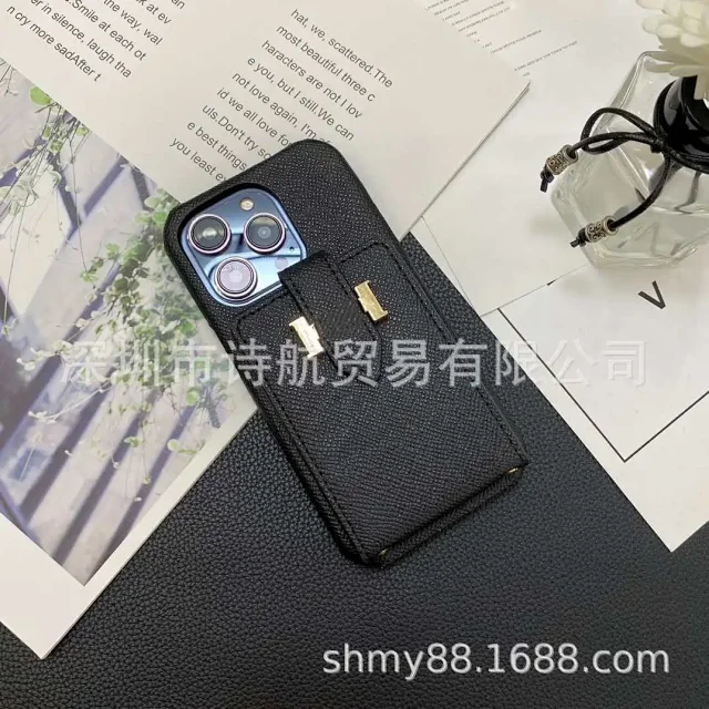 Unbranded Phone Cases Textured faux-leather case with rear card pocket and gold-tone clasp product detail image 8