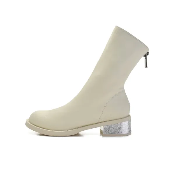 Maison Margiela Tabi Ankle Boot Beige with Silver Block Heel - 1