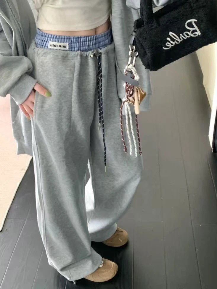 MMY Checkered Waistband Sweatpants Gray and Navy - 5
