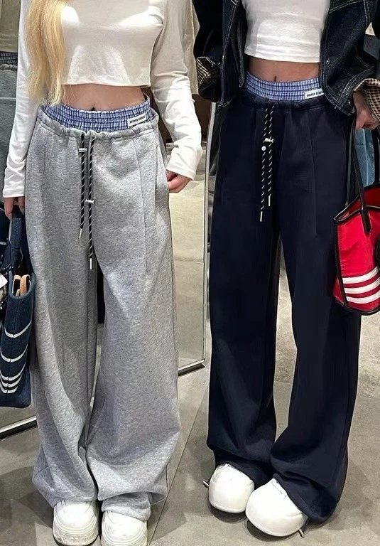 MMY Checkered Waistband Sweatpants Gray and Navy - 8