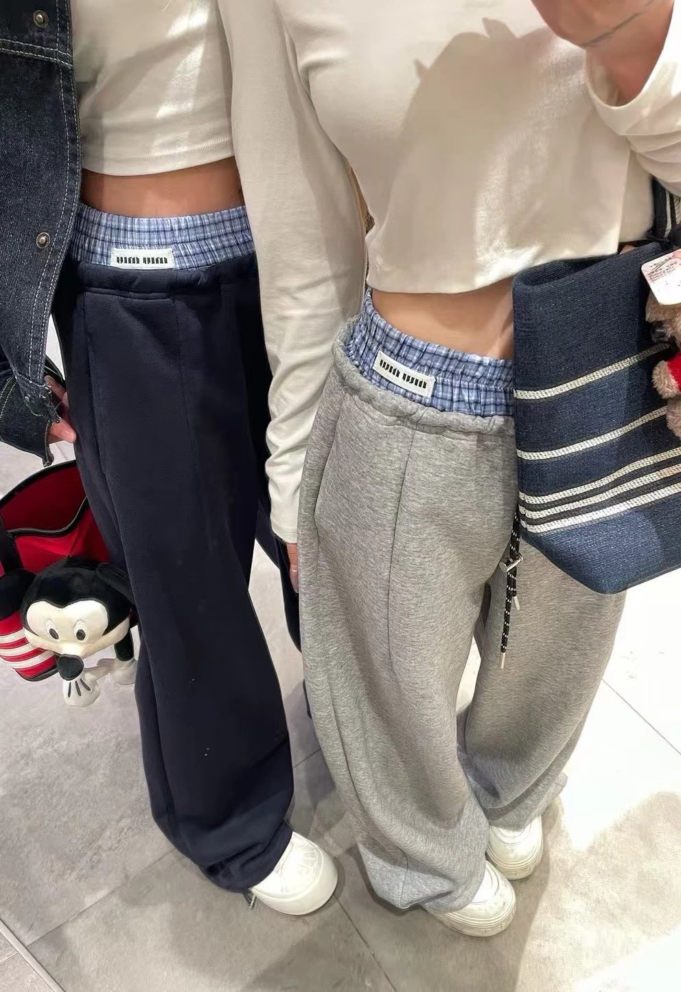 MMY Checkered Waistband Sweatpants Gray and Navy - 9