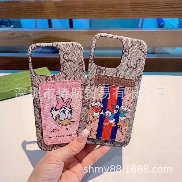 Unbranded Phone Cases Monogram Print Card Holder Case with Cartoon Duck Patch product detail image 1