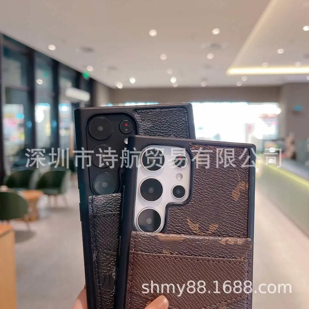 Universal Phone Case with Card Slot Black Leather-Texture Phone Case - 5